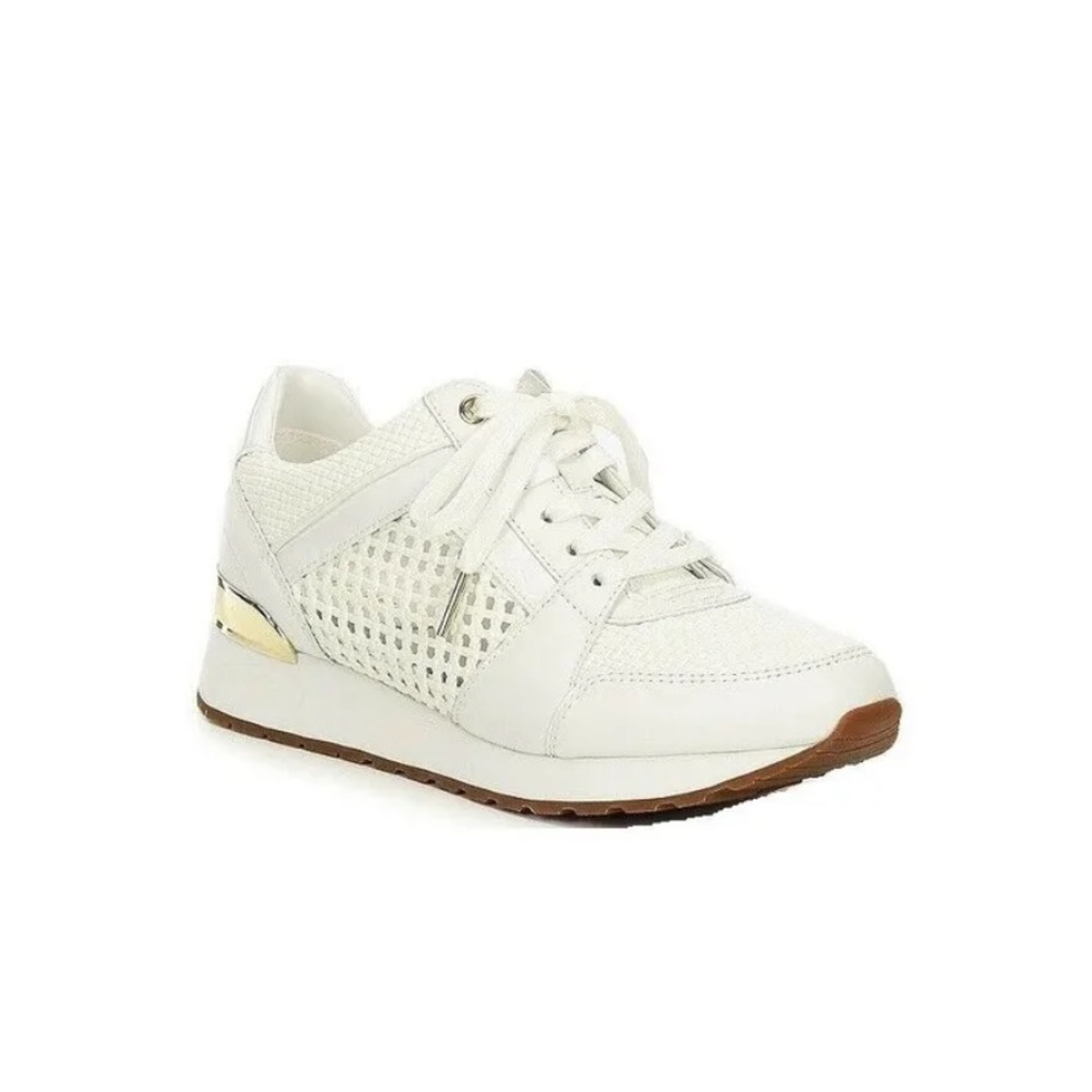 Michael Kors Shoes | Billie Raffia Detail Trainers | Color: Gold/White | Size:8